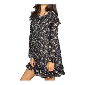 Free People Small These Dreams Long Sleeve Black White Printed Mini Dress
